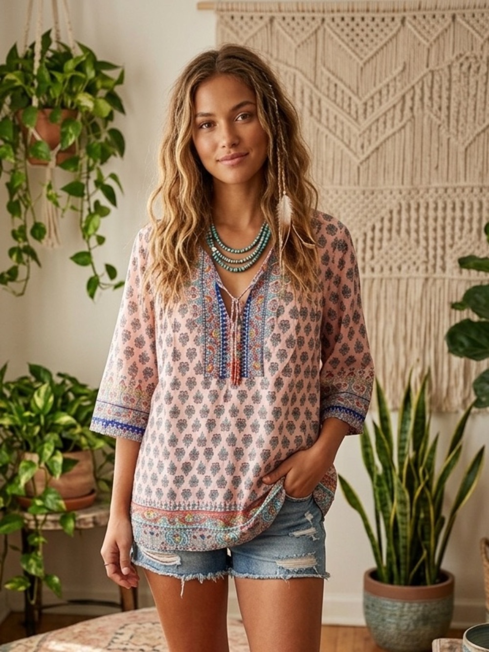 Beautiful Cremieux Boho Beaded Tunic - 100% Cotton, Size Small